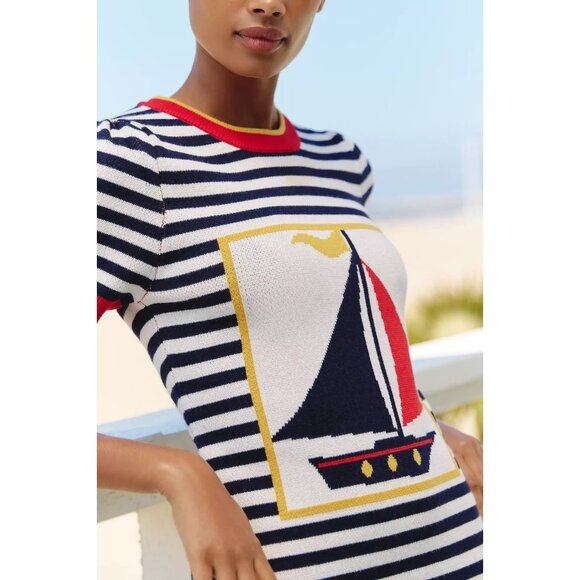 Flat White Knit Short-Sleeve Crew-Neck Mini Dress S - Picture 3 of 3